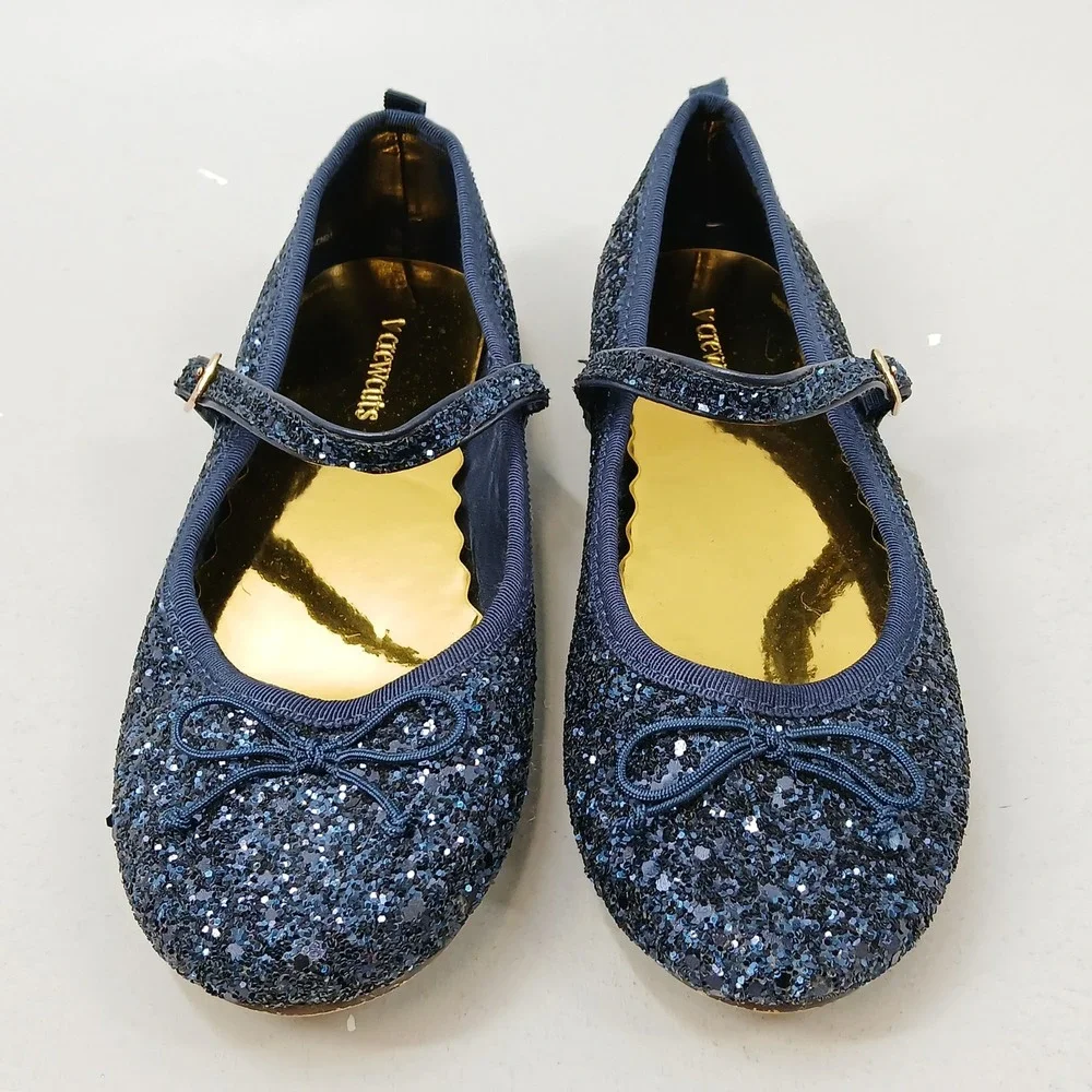 Crewcuts Glitter Mary Jane Ballet Flats Girls Navy Blue Sparkly Bow